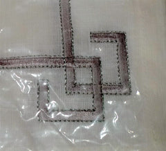 Kim Seybert Silver Embroidered Greek Key Design on White Napkin