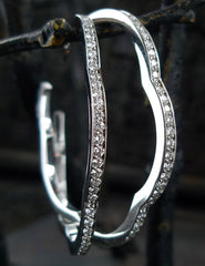 Ron Hami 18K White Gold and Diamond Flower Hoop Earrings