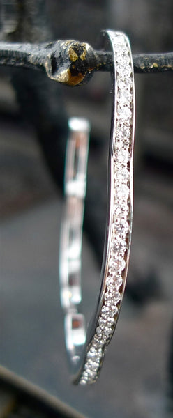 Ron Hami 18K White Gold and Diamond Flower Hoop Earrings