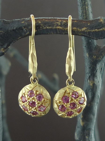Talisman Unlimited 14k Yellow Gold and Pink Tourmaline Hammerwire Dome Earrings