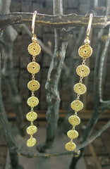 Drop Earrings of Circular Discs in 14K Yellow Gold