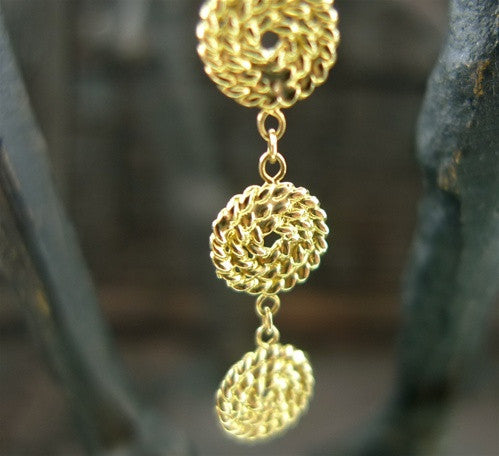 Drop Earrings of Circular Discs in 14K Yellow Gold