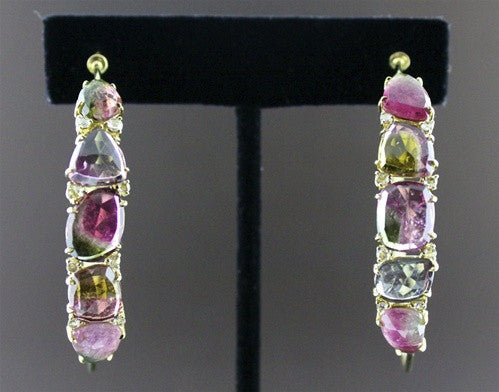 Jemma Wynne Large Rare Tourmaline & Diamond Hoop Earrings, 18K Yellow Gold