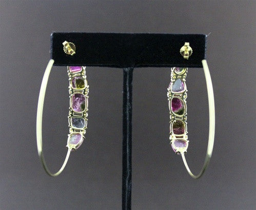 Jemma Wynne Large Rare Tourmaline & Diamond Hoop Earrings, 18K Yellow Gold