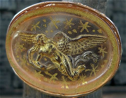 Antique Venetian Glass Intaglio Ring of a Winged Angel