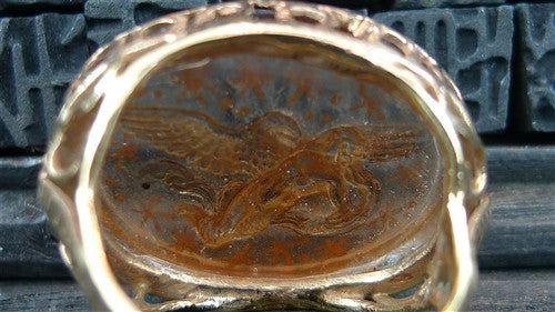 Antique Venetian Glass Intaglio Ring of a Winged Angel