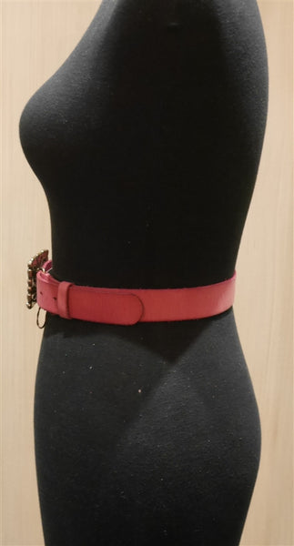 Linea Pelle Pink Leather Belt with Jeweled Buckle