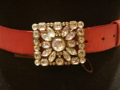 Linea Pelle Pink Leather Belt with Jeweled Buckle