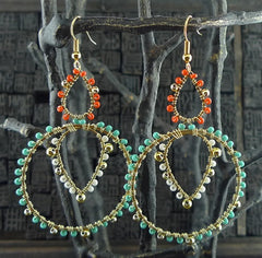 Fulham Multi White, Hot Pink & Turquoise Bead Wrapped Chandelier Earrings