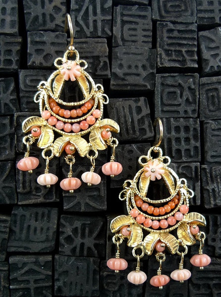 Becky Kelso 18K Yellow Gold and Coral Chandelier Earrings