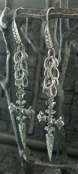 Irit Design Oxidized Sterling Silver and Diamond Sword Earrings