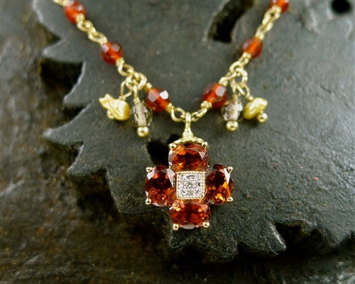 Sage 14K Yellow Gold, Garnet, and Diamond Charm Necklace