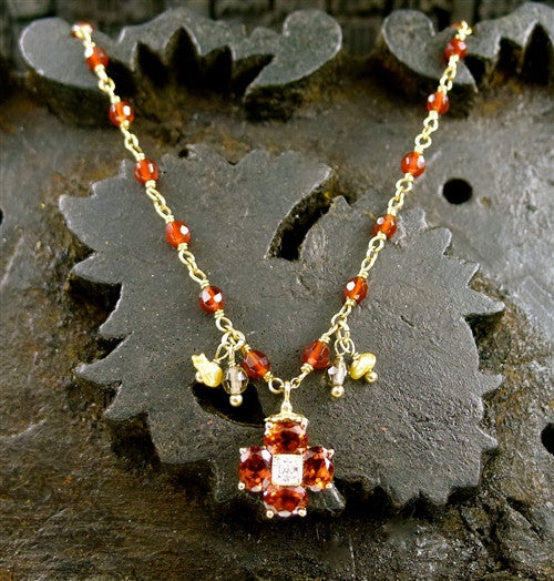 Sage 14K Yellow Gold, Garnet, and Diamond Charm Necklace