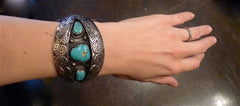 Sterling Silver and Turquoise Shadow Box Cuff Bracelet, Signed