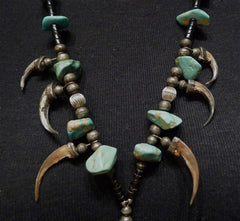 Rare Native American Necklace of Turquoise, Claws and Talons in Sterling Silver