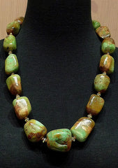 Churchill Private Label Rare Green Carico Lake Turquoise and 22K Yellow Gold Necklace