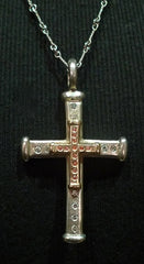 Julez Bryant Sterling Silver and 14K Yellow Gold Cross Necklace with Diamonds and Orange Sapphires