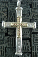 Julez Bryant Sterling Silver and 14K Yellow Gold Cross Necklace with Diamonds and Orange Sapphires