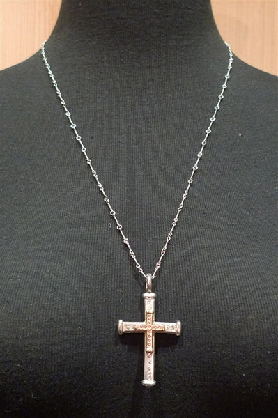 Julez Bryant Sterling Silver and 14K Yellow Gold Cross Necklace with Diamonds and Orange Sapphires