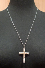 Julez Bryant Sterling Silver and 14K Yellow Gold Cross Necklace with Diamonds and Orange Sapphires
