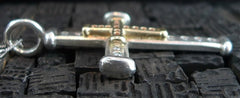 Julez Bryant Sterling Silver and 14K Yellow Gold Cross Necklace with Diamonds and Orange Sapphires