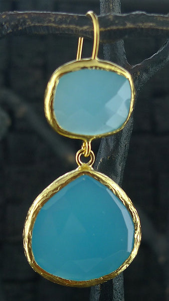 Coralia Leets Double Stone Light Blue Chalcedony Earrings