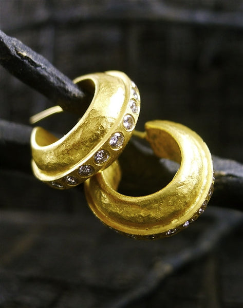 Yossi Harari Bella Hoop Pierced Earrings in 24K Yellow Gold and Diamonds