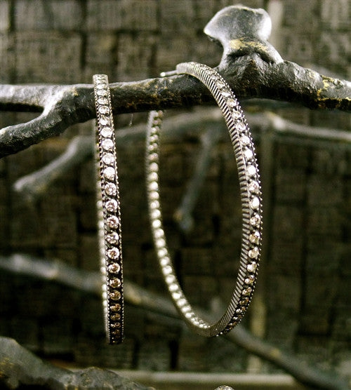 Yossi Harari Pave Diamond Hoop Earrings in Blackened 24K Gold