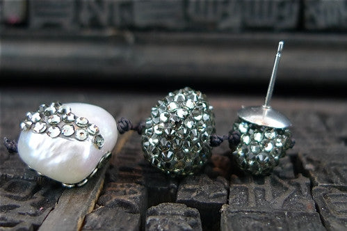 Roni Blanshay Swarovski Crystal Encrusted Pearl Nugget Earring