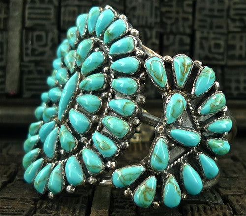 Southwestern Hopi Sterling SIlver and Turquoise Wide Cuff Bracelet