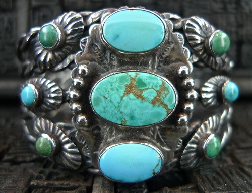 Southwestern Sterling SIlver and Turquoise Wide Cuff Bracelet