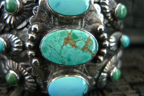 Southwestern Sterling SIlver and Turquoise Wide Cuff Bracelet