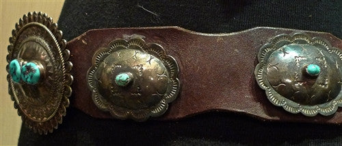 Southwestern Old Navajo Sterling Silver and Turquoise Concho Belt