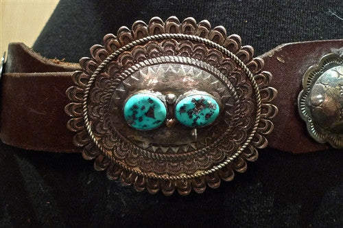 Southwestern Old Navajo Sterling Silver and Turquoise Concho Belt