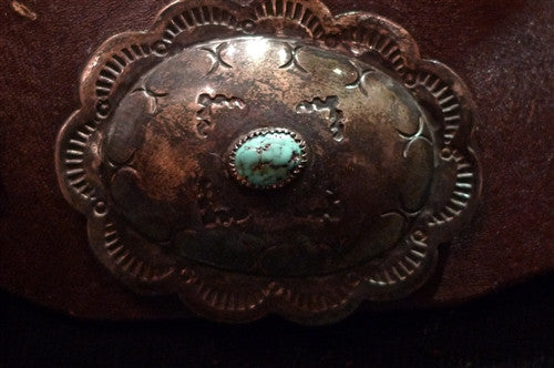 Southwestern Old Navajo Sterling Silver and Turquoise Concho Belt