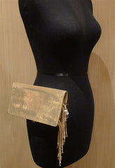 Rachel Abroms Gold Metallic Wallet/Clutch with Crystal Fringe