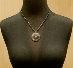 Roni Blanshay Pyrite Bead and Crystal Evil Eye Pendant Necklace