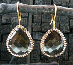 Roni Blanshay Smokey Topaz Teardrop with Swarovski Accent Earrings