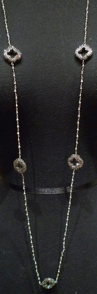 Roni Blanshay Long Pyrite Chain with Pave Crystal Clover Shaped Stations