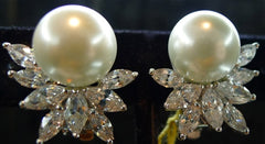 Jardin Pearl and CZ Leaf Cluster Diamond Clip Earrings by Kenneth Jay Lane