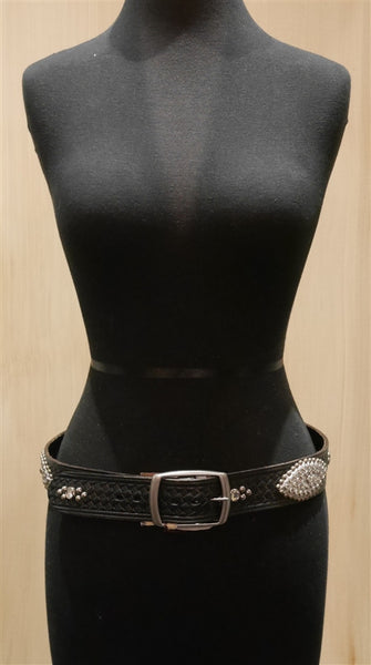 B-Low The Belt Silver Studded Black Belt