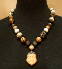 Roni Blanshay Happy Buddha Bone and Crystal Necklace