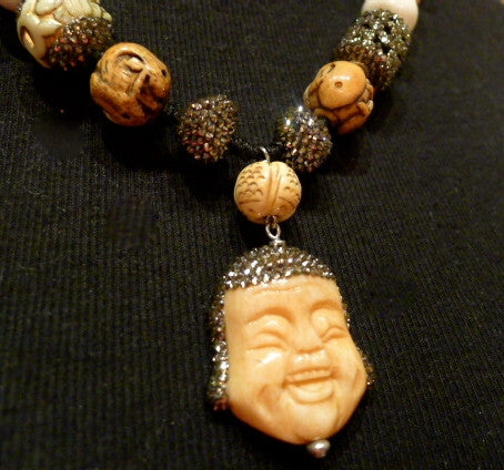 Roni Blanshay Happy Buddha Bone and Crystal Necklace