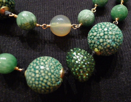 Roni Blanshay Acid Green Nugget Shagreen Necklace