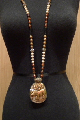 Roni Blanshay Tibetan Agate Pendant and Crystal Encrusted Bead Necklace