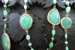 Roni Blanshay Green Chrysophase and Crystal Encrusted Station Necklace