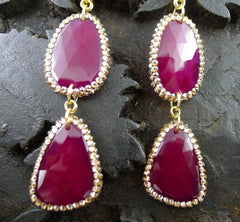 Roni Blanshay Triple Drop Crystal Red Earrings