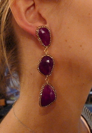 Roni Blanshay Triple Drop Crystal Purple Earrings