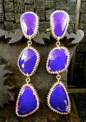 Roni Blanshay Triple Drop Crystal Purple Earrings