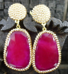 Roni Blanshay Red Stone Earring w/Pave Crystals